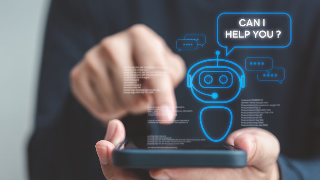 Chatbot conversation Ai Artificial Intelligence technology online customer service.Digital chatbot, robot application, OpenAI generate. Futuristic technology. Virtual assistant on internet.